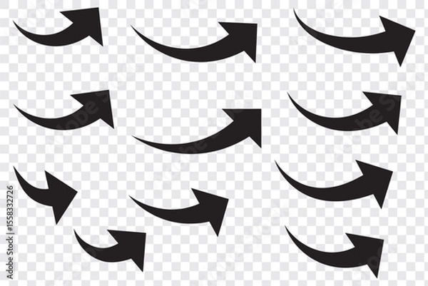 Obraz Curve arrows icon, Curved arrows, Arrow sign, Black arrows set 