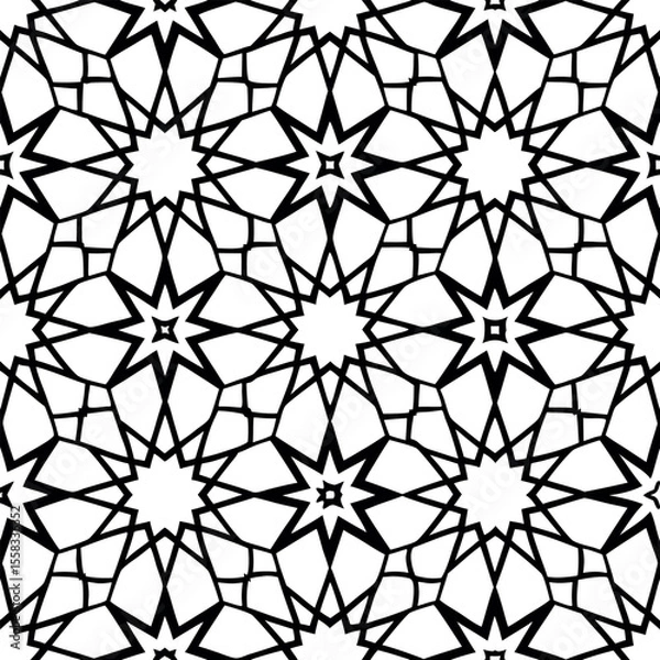 Fototapeta Abstract Black and White Geometric Star Pattern Seamless Texture Design