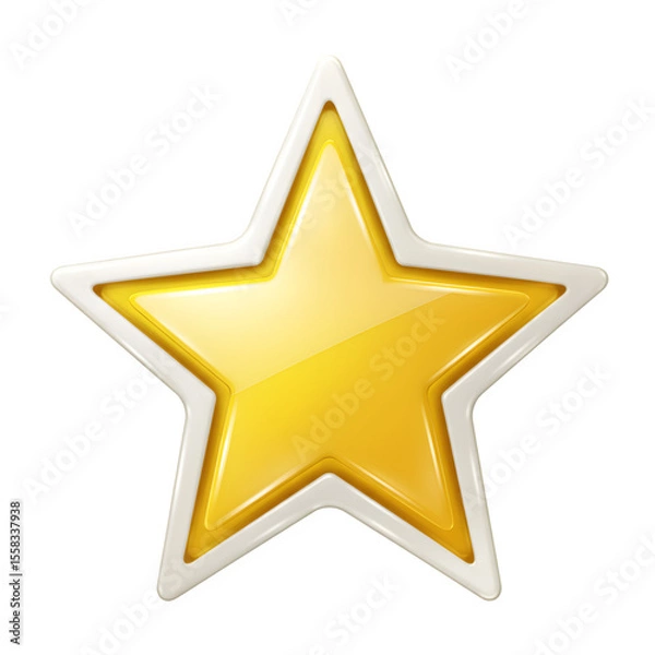 Obraz Glossy yellow star with white outline isolated on white background