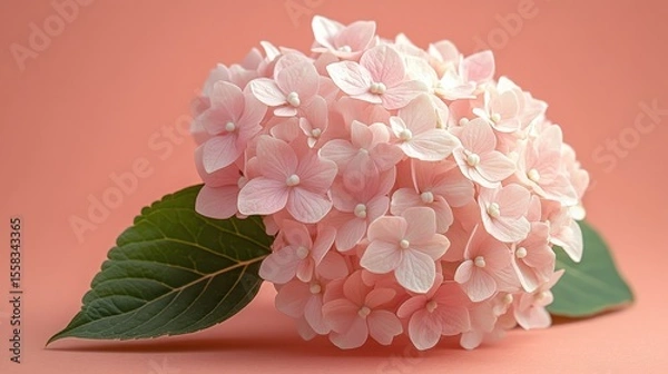 Obraz Light pink hydrangea featuring pearlised centers against a soft beige background in a serene floral display