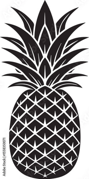 Obraz Black vector silhouette of pineapple with crown leaves in simple shape, tropical fruit icon for summer, exotic food, nature, healthy eating, organic, design, juice, and nutrition concepts

