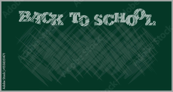 Fototapeta Colorful vector artwork depicts a chalkboard with the phrase Back to School stylized in a fun design. Perfect for educational themes and school-related events