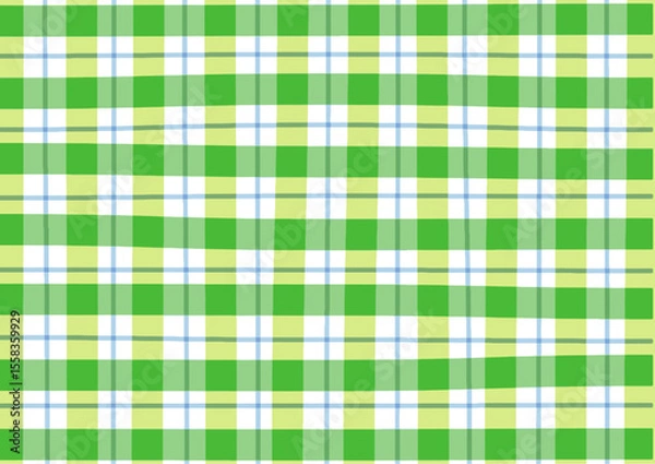 Obraz 爽やかな緑色のギンガムチェック+青色の細い線(背景・壁紙)