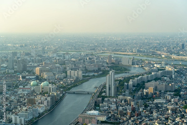 Fototapeta City views showcasing modern Japanese architecture