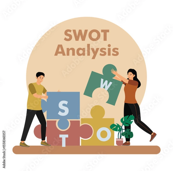 Obraz SWOT analysis concept. Team Collaborating with Puzzle Pieces.