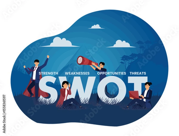 Obraz SWOT Analysis Concept. Featuring Key Components and Team Collaboration.