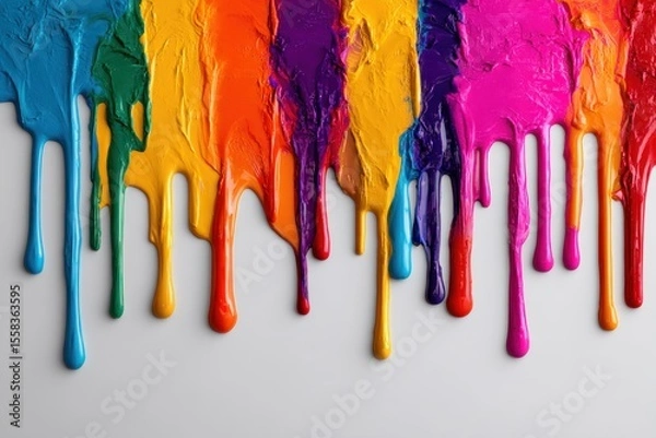 Obraz Colorful paint drips create a vibrant and dynamic abstract artwork with a rainbow spectrum of colors.
