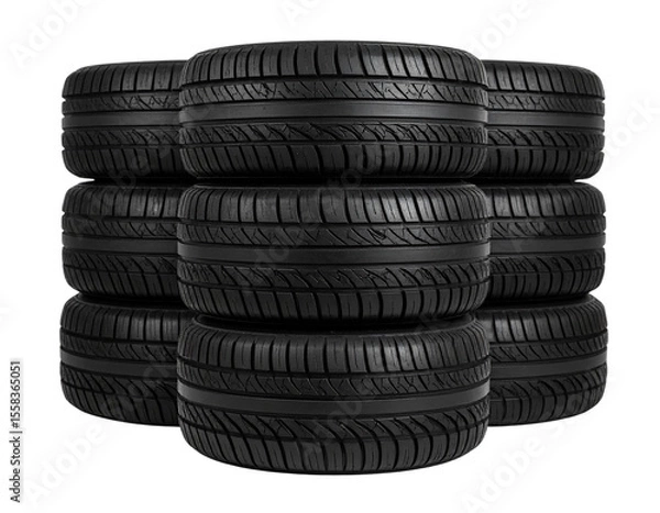 Obraz  Stack of Black Rubber Tires in Vertical Pile, front view, isolated on transparent background PNG
