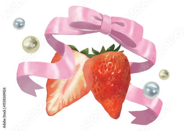 Obraz リボンといちご　ロリータ柄