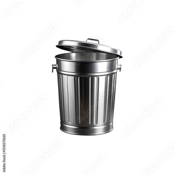 Fototapeta Empty metal trash can or garbage bin isolated on white background
