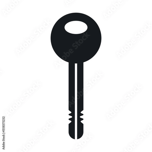 Fototapeta Simple key icon with a ring and a symbol of access, isolated on white, vector key with keyring design for security or unlocking icon