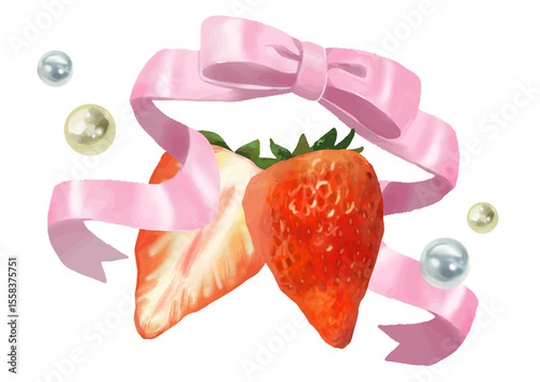 Obraz かわいいいちごのイラスト　ロリータ柄