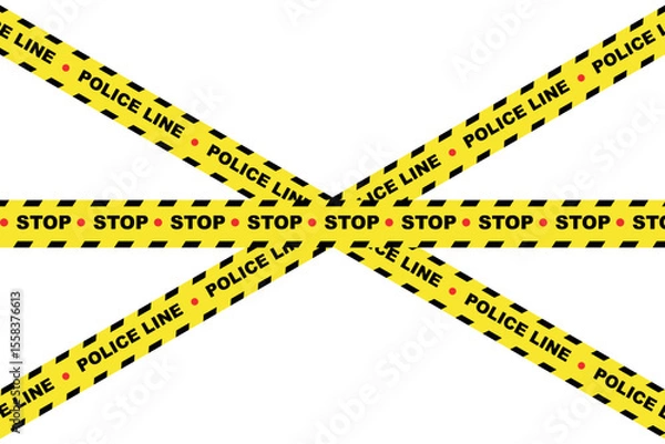 Fototapeta Police line and warning tape with stop, danger, and caution symbols, security barrier and cautionary measures icon
