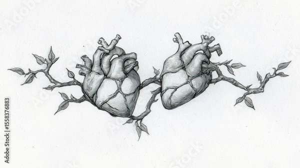 Fototapeta Two hearts connected by a branch