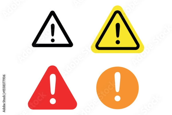 Fototapeta multiple warning signs with caution triangle and alert in yellow and red, danger icon symbols