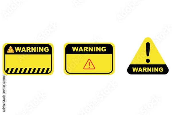 Fototapeta yellow warning signs with exclamation mark in triangle shape, alert caution symbols in icon format