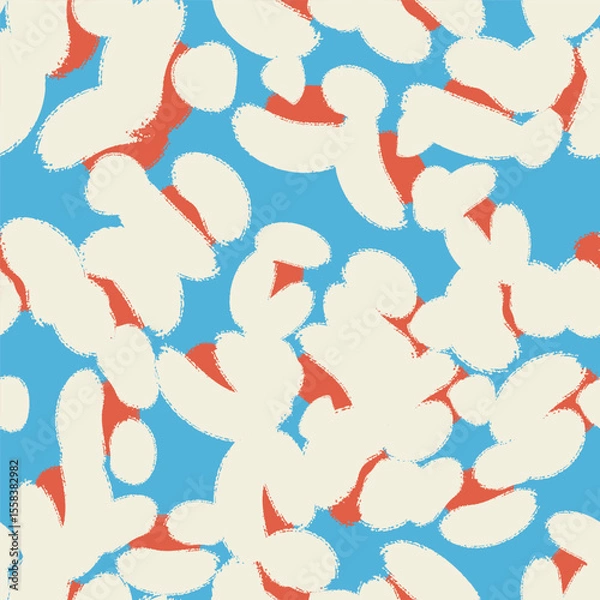 Fototapeta Floral seamless blue pattern with different abstract fluffy flowers. Vector background, design, print, wrapping paper, textile