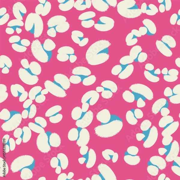 Fototapeta Floral seamless pink pattern with different abstract fluffy flowers. Vector background, design, print, wrapping paper, textile