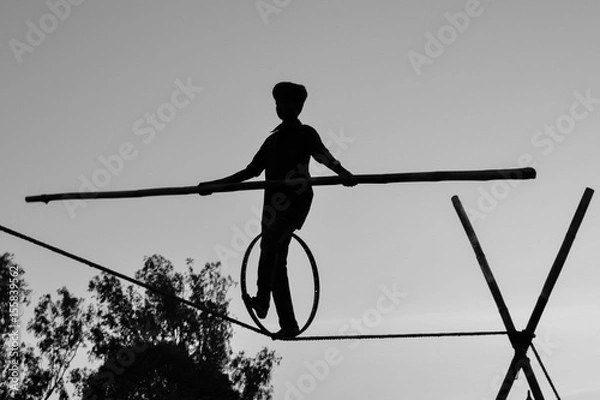 Obraz Young Boy Tightrope walking, Slacklining, Funambulism, Rope Balancing