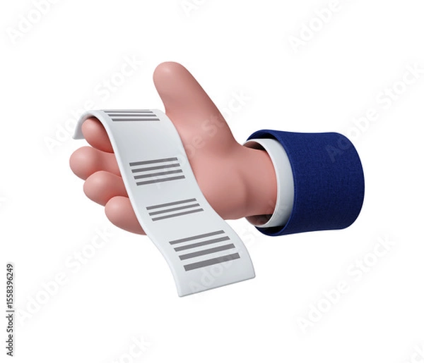 Fototapeta Digital payment innovation emphasizing a hand holding a receipt. 3D render illustration
