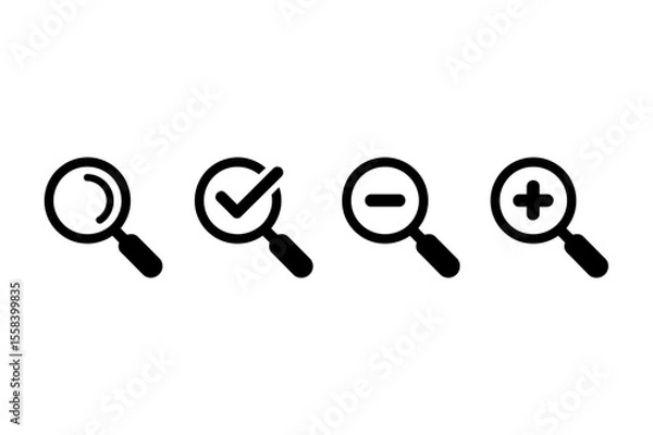 Fototapeta Assorted magnifying glass icons with symbols inside
