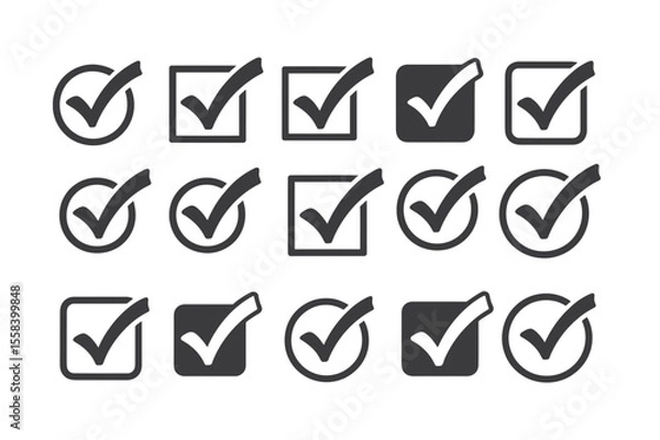 Fototapeta Various check mark icons in circles and squares
