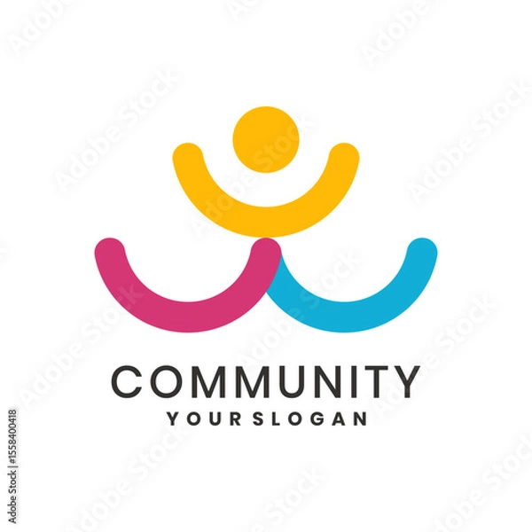 Fototapeta Colorful community logo with abstract human figures forming a symbol of unity