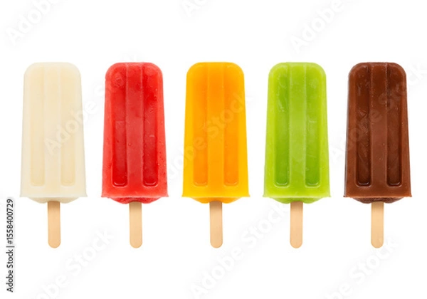 Fototapeta Five assorted flavor popsicles cooling Isolated on transparent background refreshing summer treats