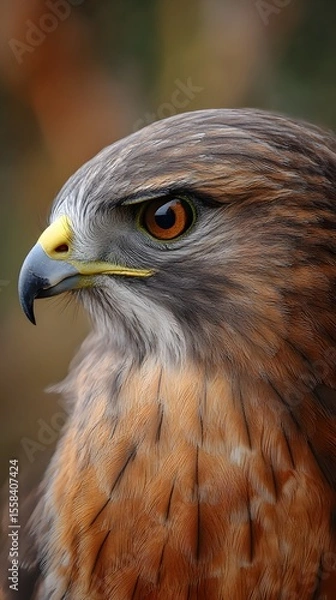Obraz Close-up wild bird of prey portrait featuring the intense eye and beak of a red-tailed hawk or golden eagle, showcasing its predatory nature
