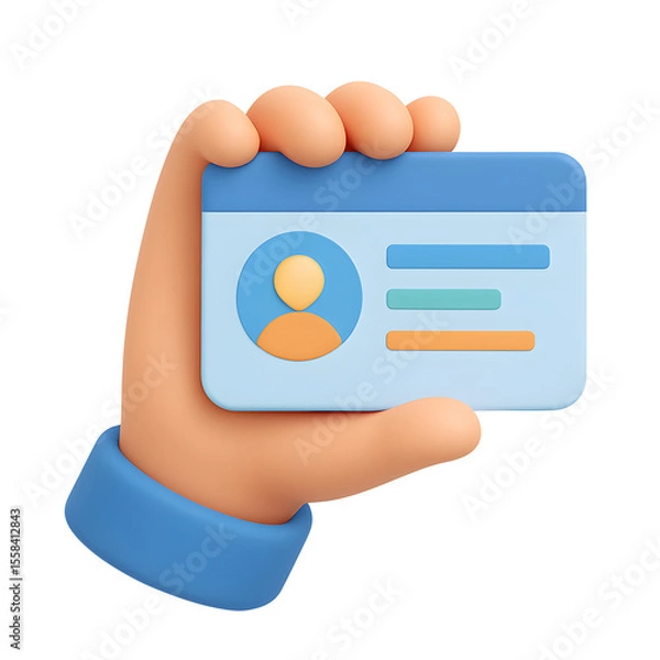 Fototapeta 3d hand holding identification card with profile icon isolated on transparent background