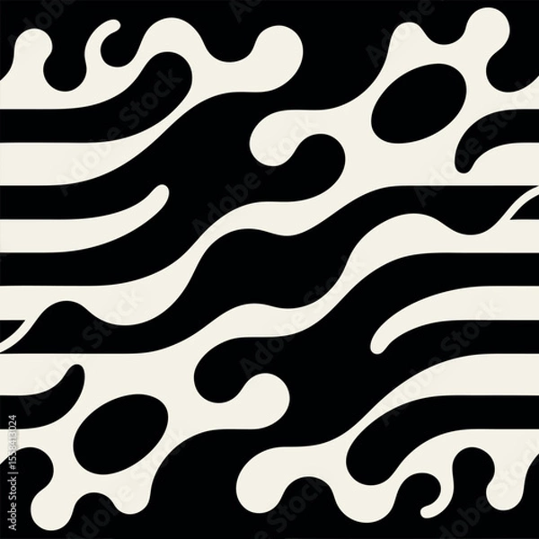 Fototapeta Abstract Black and White Organic Wave Pattern Design