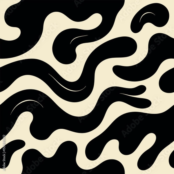 Fototapeta Abstract Black and Cream Organic Wave Seamless Pattern Background