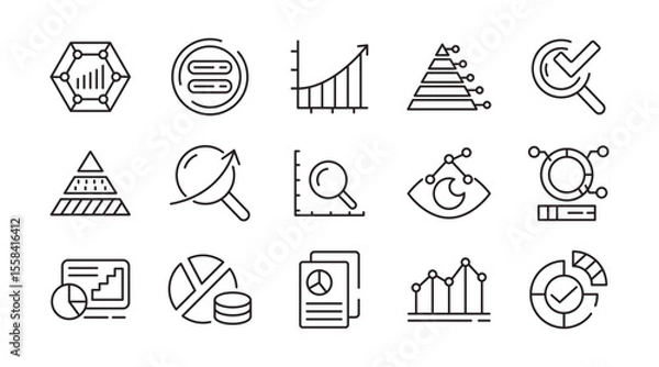 Fototapeta Analysis line icon set. Data analysis, startup, audit, collaboration, workflow, milestones, deadlines, planning, growth, NS, server, domain line icon set. Ui thin line icon pack.