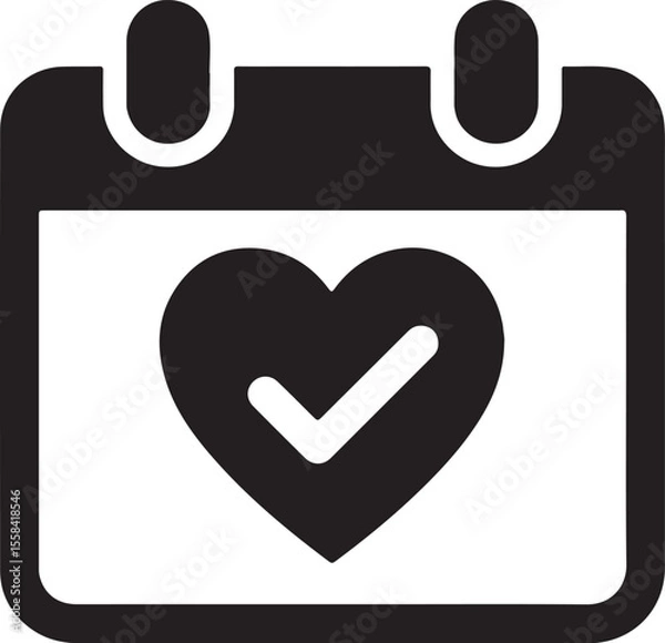 Fototapeta Silhouette icon of calendar with checkmark representing paid time off, approved leave, and employee vacation scheduling.