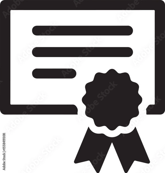 Fototapeta Silhouette icon of certificate with ribbon symbolizing skills training, achievement, and professional development.
