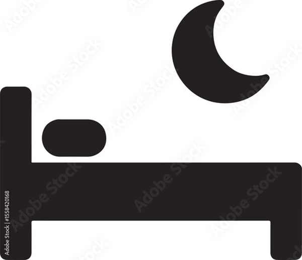 Fototapeta Silhouette icon of bed and moon representing sleep and rest area, relaxation space, and wellness break zone.