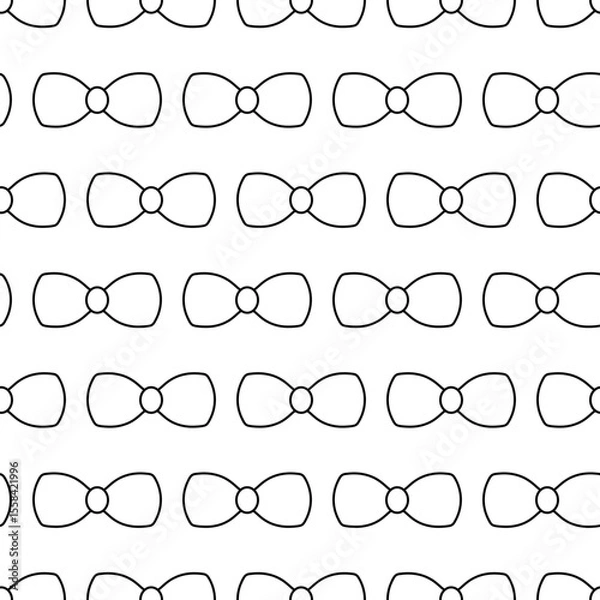 Fototapeta Bow. Horizontally arranged bows. Sketch. Continuous vector pattern. Seamless ornament of cute bow ties. Isolated colorless background. Doodle style. Idea for web design.