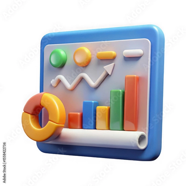 Fototapeta 3d business analytics dashboard with charts and graphs isolated on transparent background