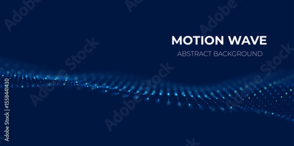 Fototapeta Abstract blue particle background. Flow wave with dot landscape. Digital data structure. Future mesh or sound grid. Pattern point visualization. Technology vector illustration.