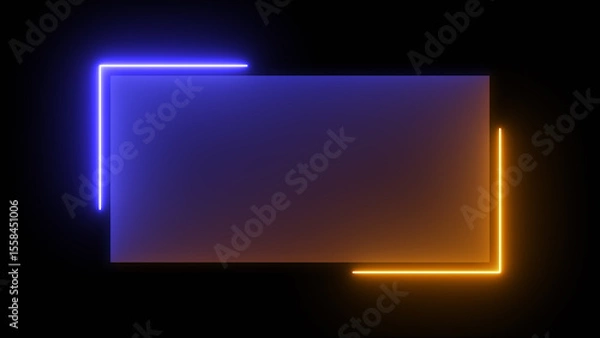 Obraz Abstract glowing blue and yellow color neon rectangle border frame looping background. Neon effect rectangle frame Loop background 4K