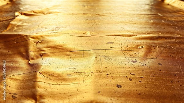 Fototapeta A gold colored surface with a few scratches and marks
