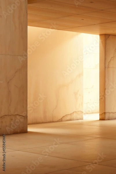 Fototapeta A large, empty room with a lot of light shining through the windows