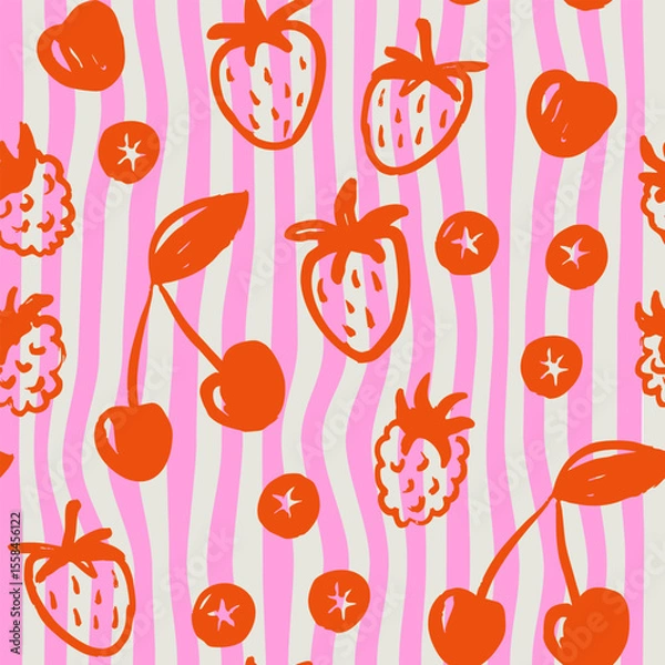 Obraz Seamless pattern with berries. Vector Hand drawn background for design and card, covers, package, wrapping paper, swimwear