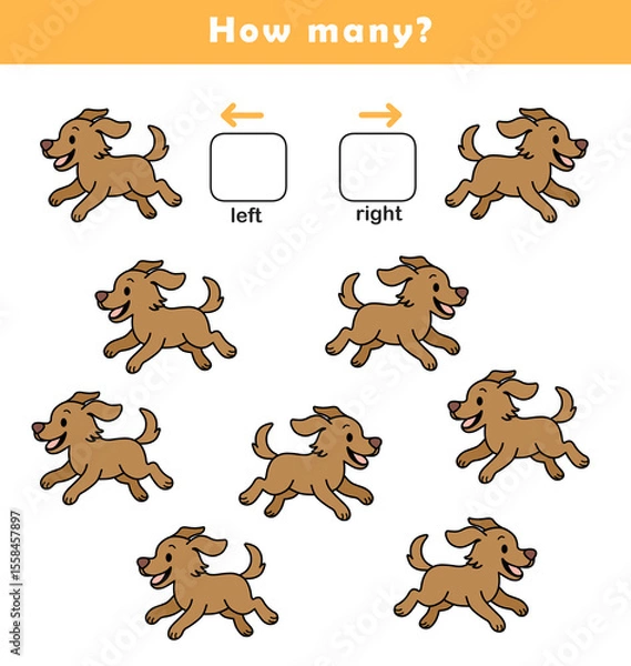 Fototapeta Left and right position worksheet. Educational worksheet for preschool kids. Educational game to learn left and right.