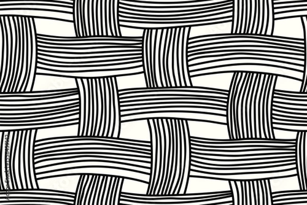 Fototapeta Seamless checkered pattern. Intertwined freehand lines, black linear drawing on white background. Graphic print, simple repeating surface design. Vector illustration in two colors.