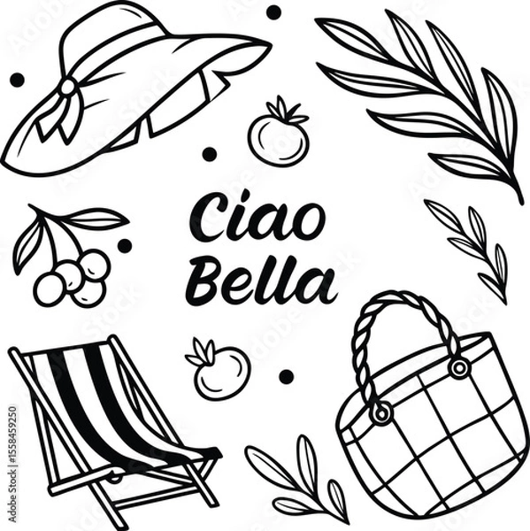 Obraz Vector illustration set of summer beach and vintage floral designs, perfect for nature-inspired food art or decorative fruit and vegetable patterns