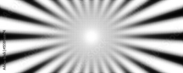 Obraz Sun rays halftone background. Comic style retro sunburst vector pattern.