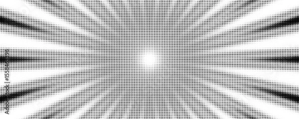 Obraz Sun rays halftone background. Comic style retro sunburst vector pattern.