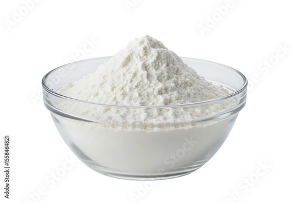 Fototapeta Heap of fresh white flour in a clear glass bowl Isolated on transparent background