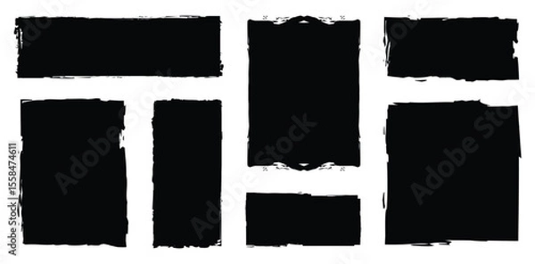Obraz Rectangle Brush stroke, ink paint brush, grunge box. Black square shapes with brush borders on white background. Text box frame rough grunge rectangle paint shape element.	
